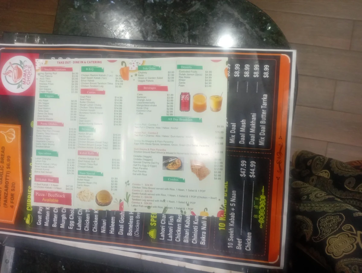 Menu, Mama's Choice Restaurant
