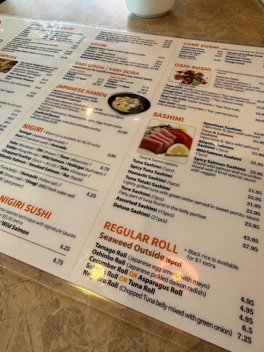 Menu, Tokyo Hon Sushi