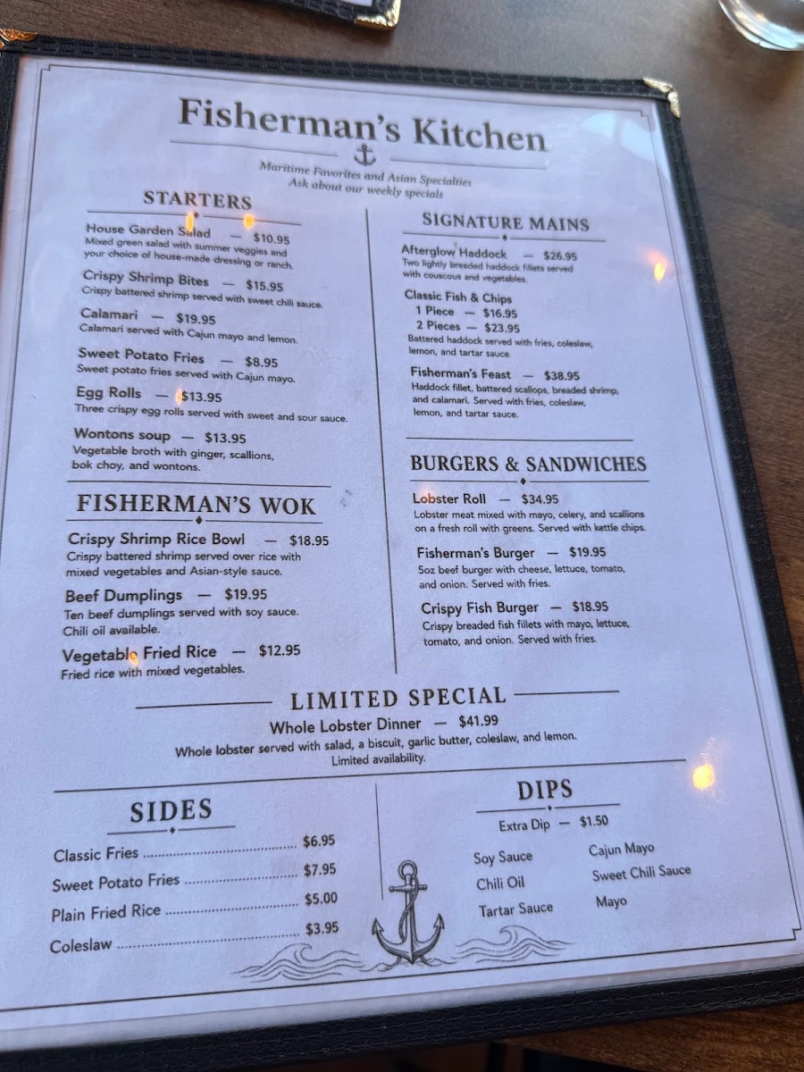 Menu, Fisherman’s Kitchen