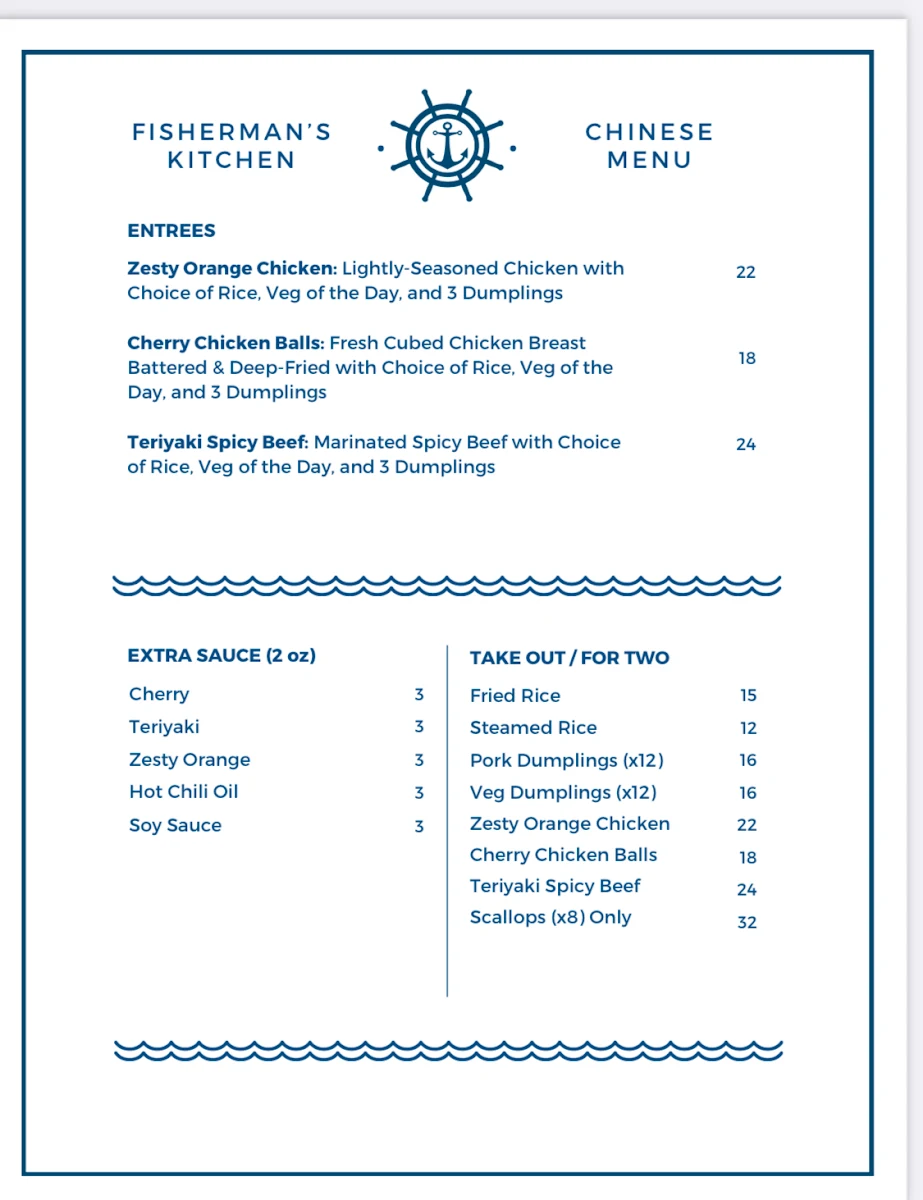 Menu, Fisherman’s Kitchen