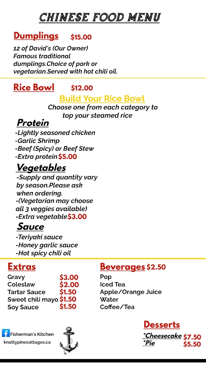 Menu, Fisherman’s Kitchen