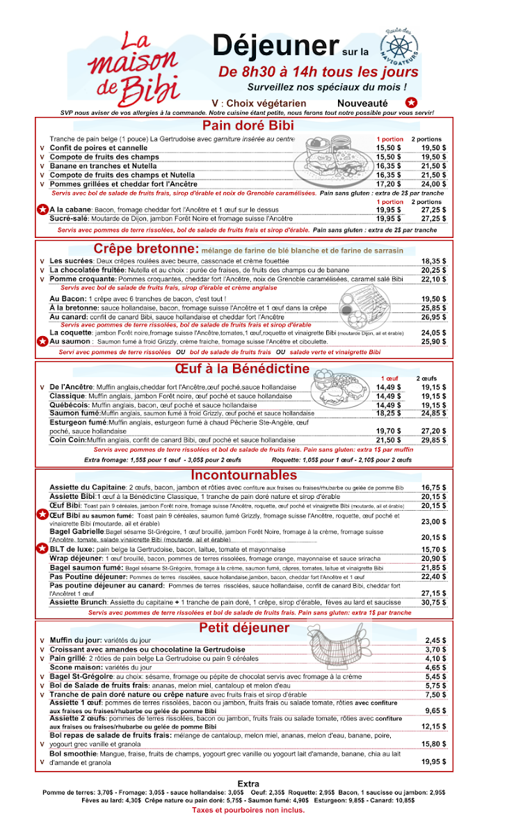 Menu, La Maison de Bibi - restaurant