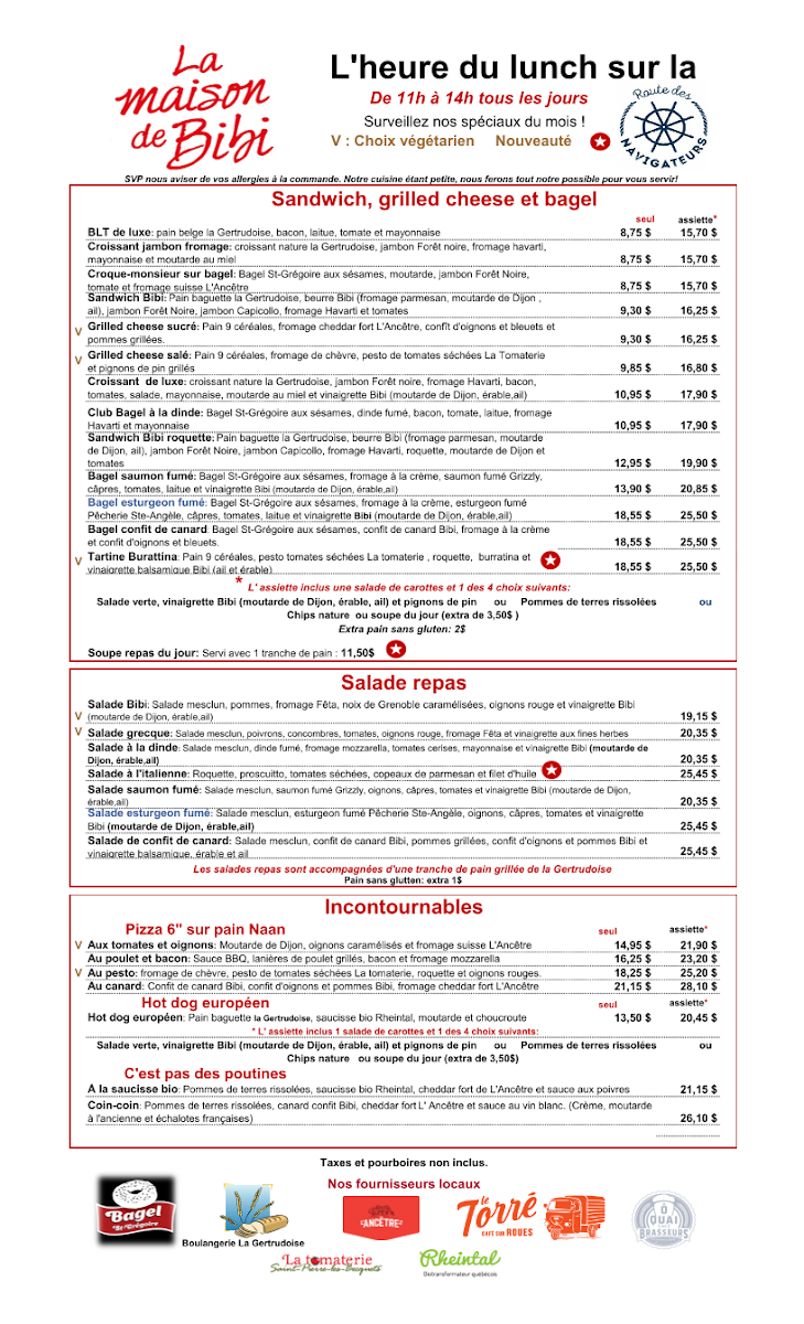 Menu, La Maison de Bibi - restaurant