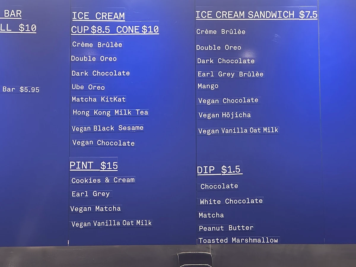 Menu, Mister Artisan Ice Cream