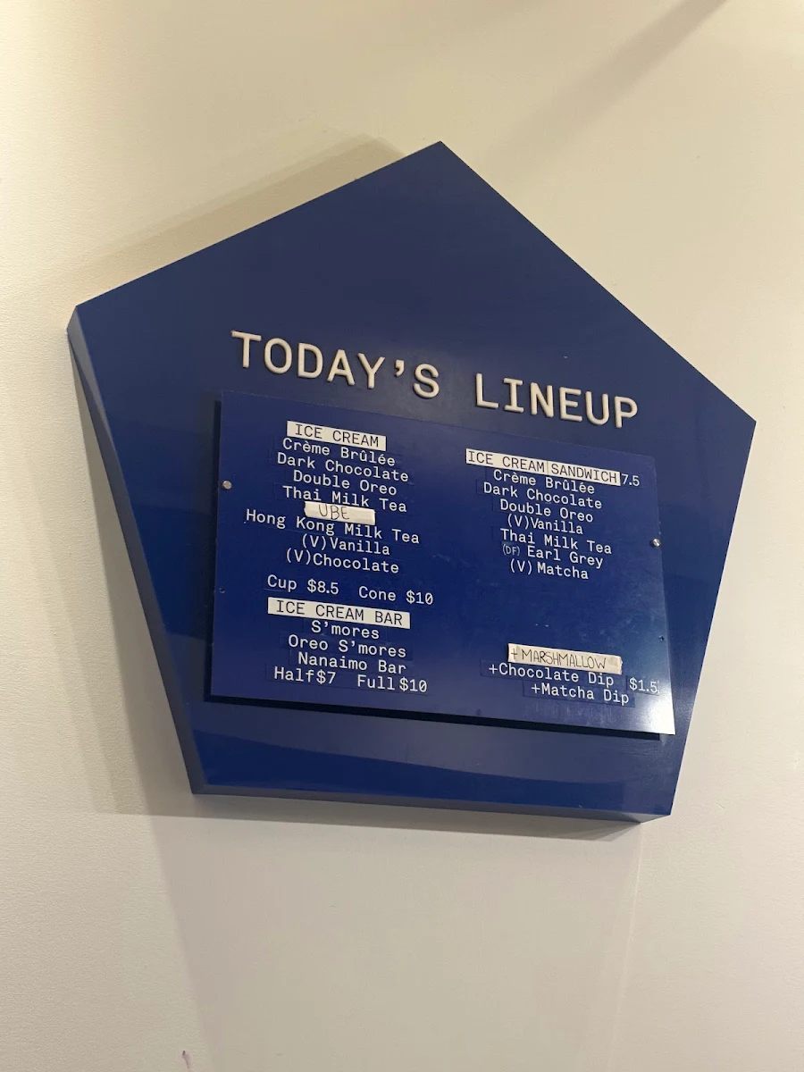 Menu, Mister Artisan Ice Cream