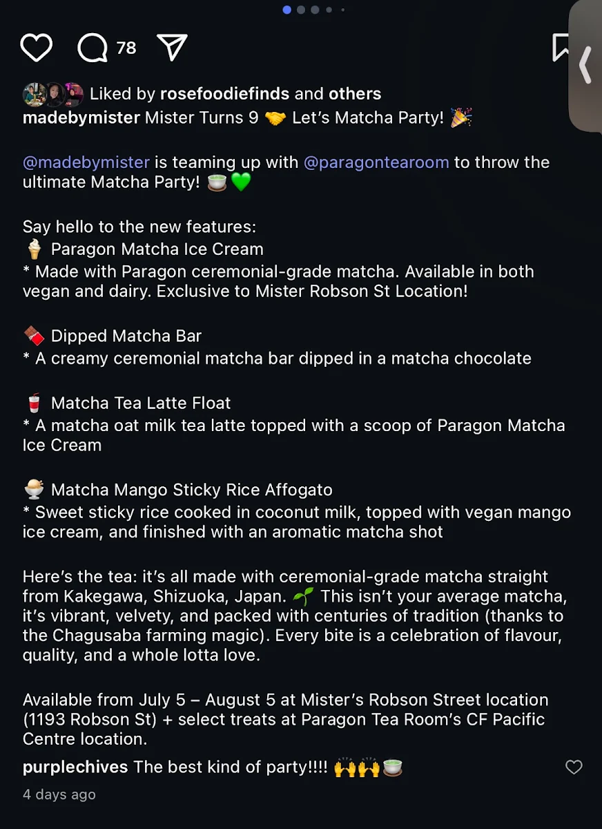 Menu, Mister Artisan Ice Cream