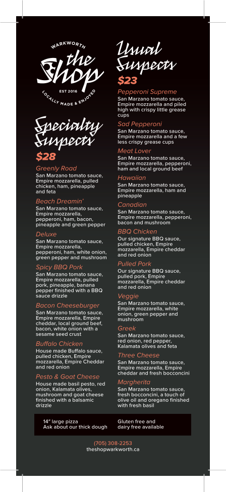 Menu, The Shop