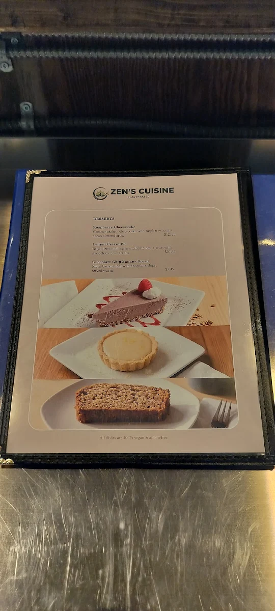 Menu, Zen’s Plant-Based Cuisine