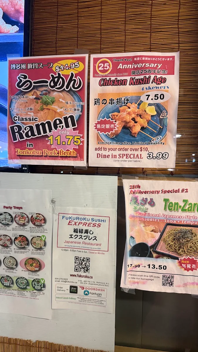 Menu, Fukuroku Sushi Express