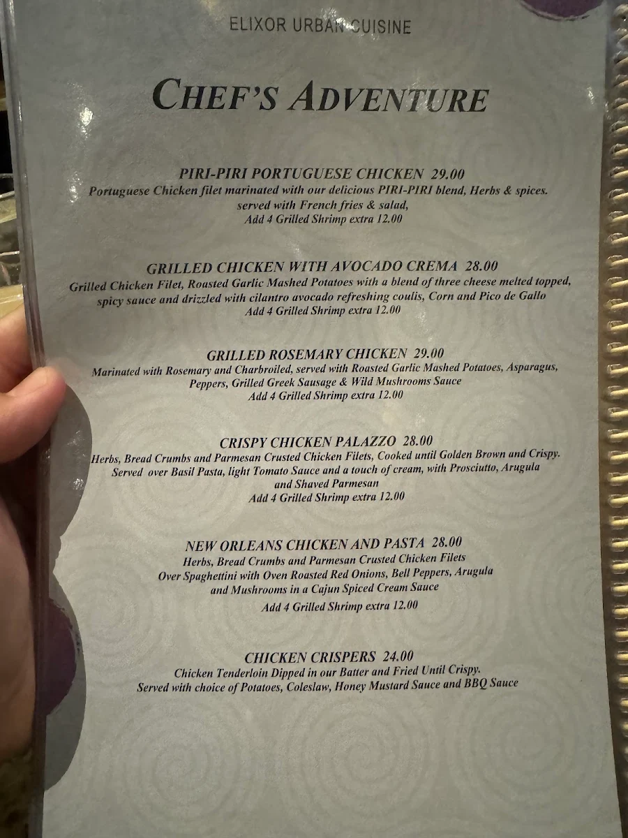 Menu, Elixor