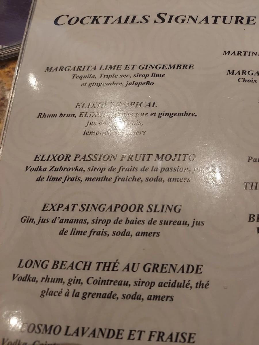 Menu, Elixor