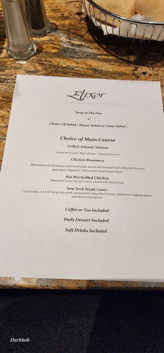 Menu, Elixor