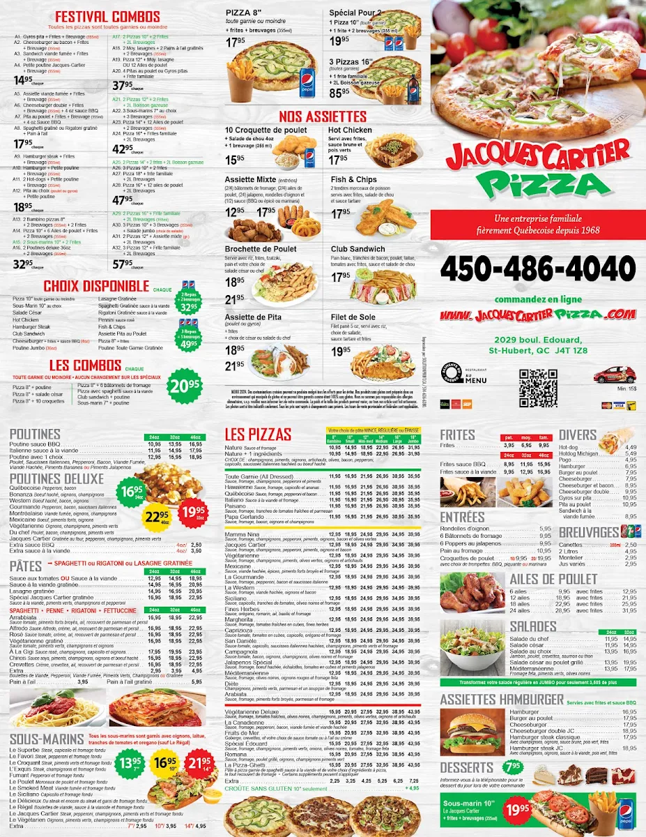 Menu, Jacques Cartier Pizza - St-Hubert
