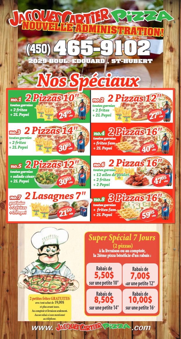 Menu, Jacques Cartier Pizza - St-Hubert