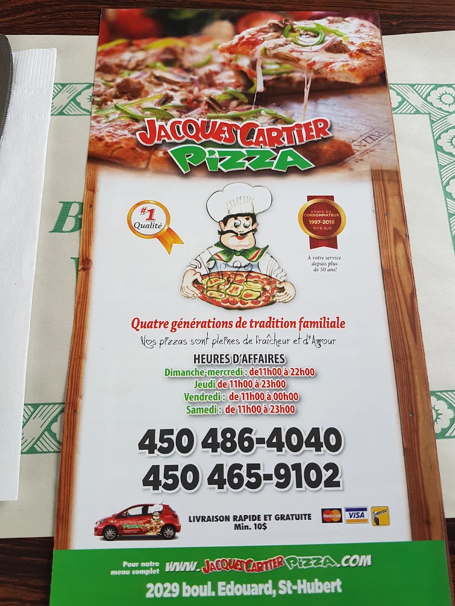 Menu, Jacques Cartier Pizza - St-Hubert