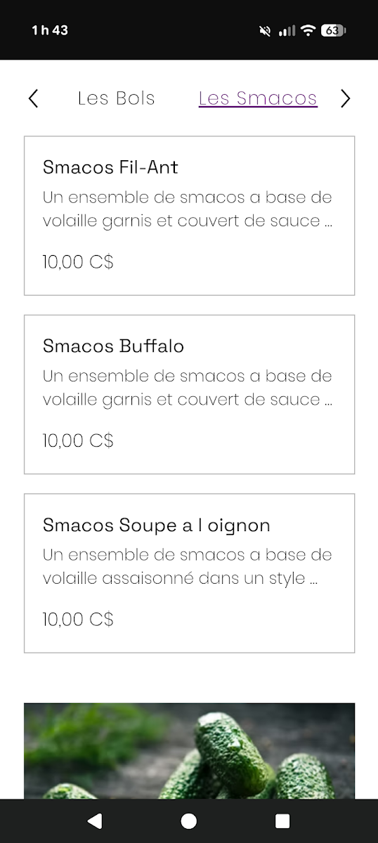 Menu, Chez Nicole Mets préparés santé et Bistro