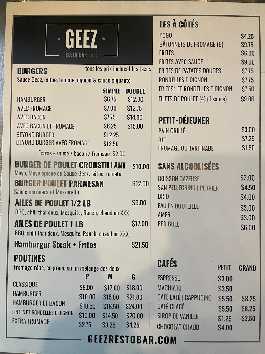 Menu, Geez Resto-Bar Café