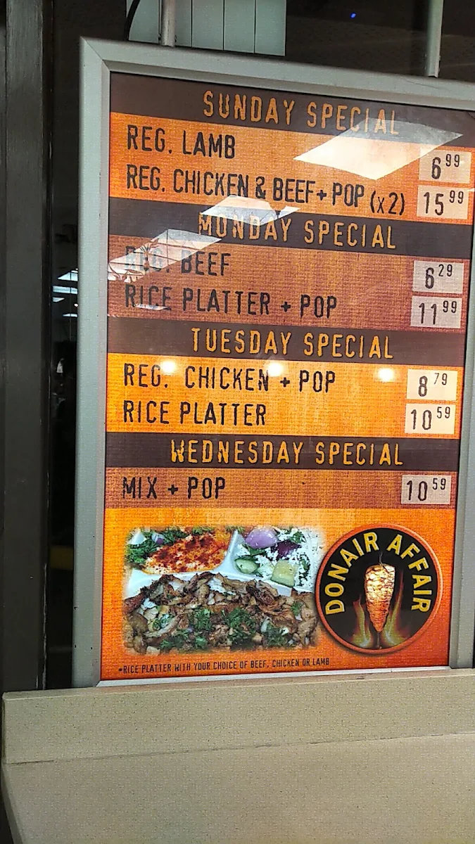 Menu, Donair Affair