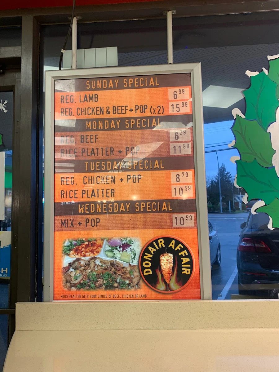 Menu, Donair Affair