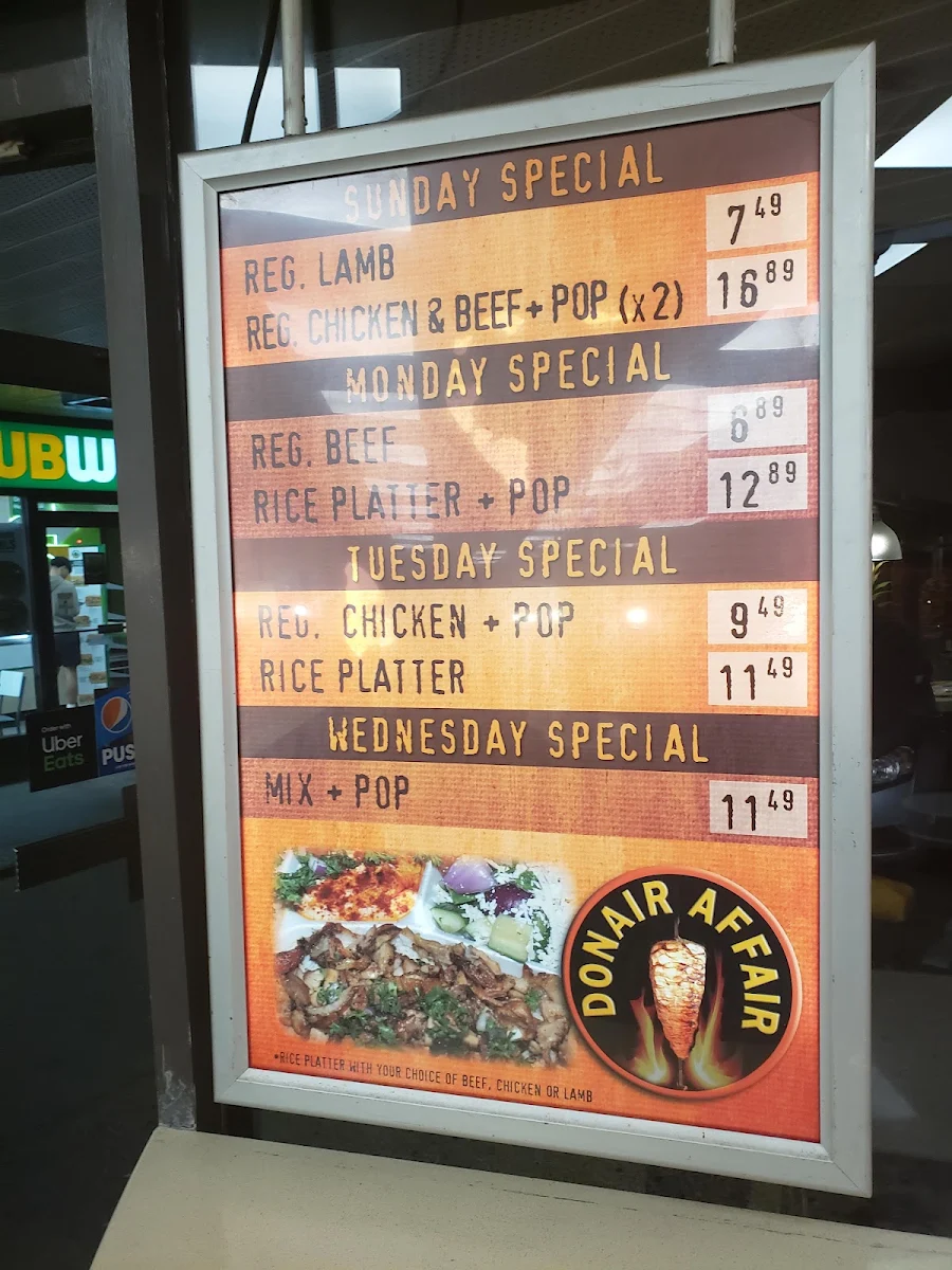 Menu, Donair Affair