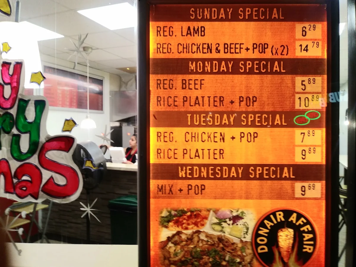 Menu, Donair Affair