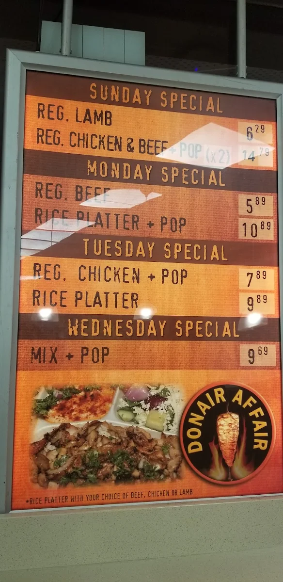 Menu, Donair Affair