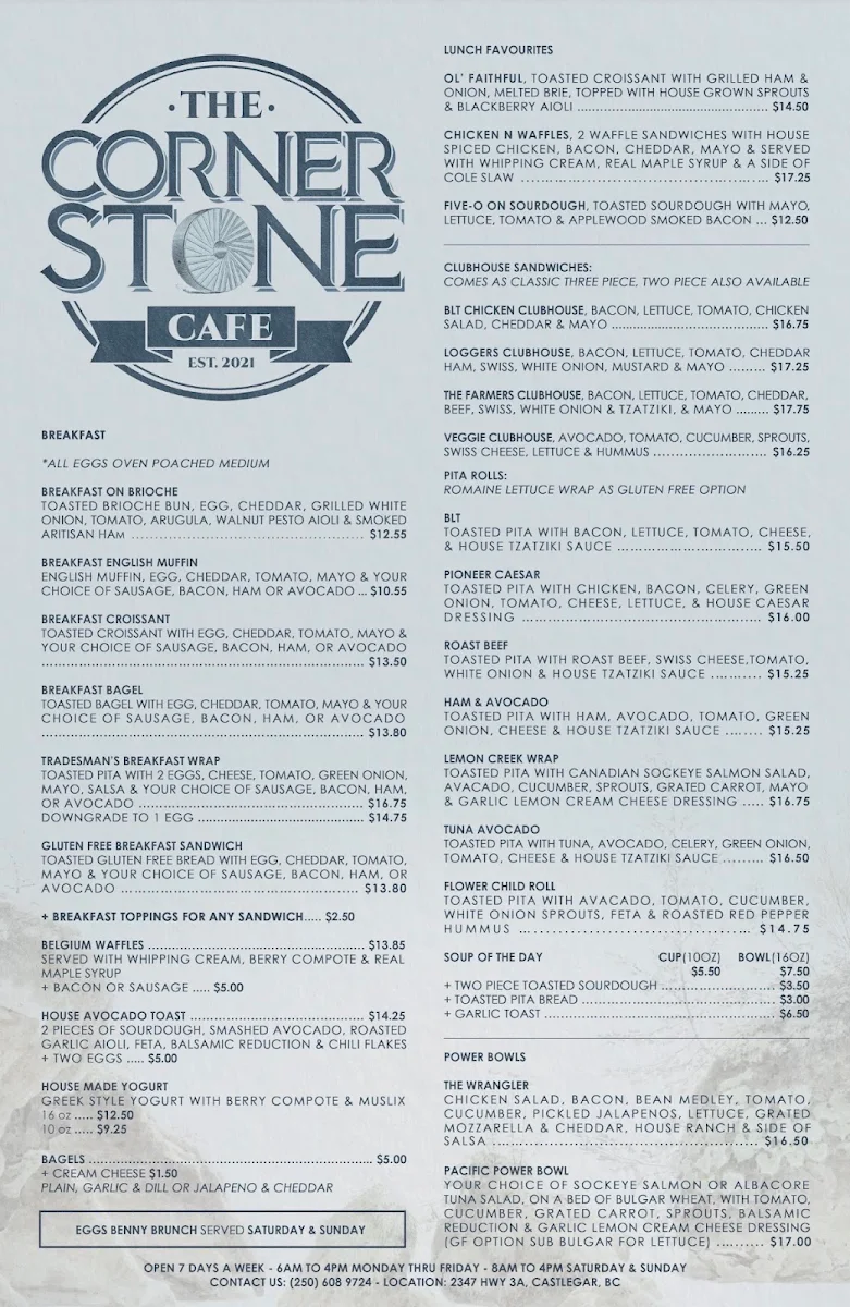 Menu, The Cornerstone Cafe