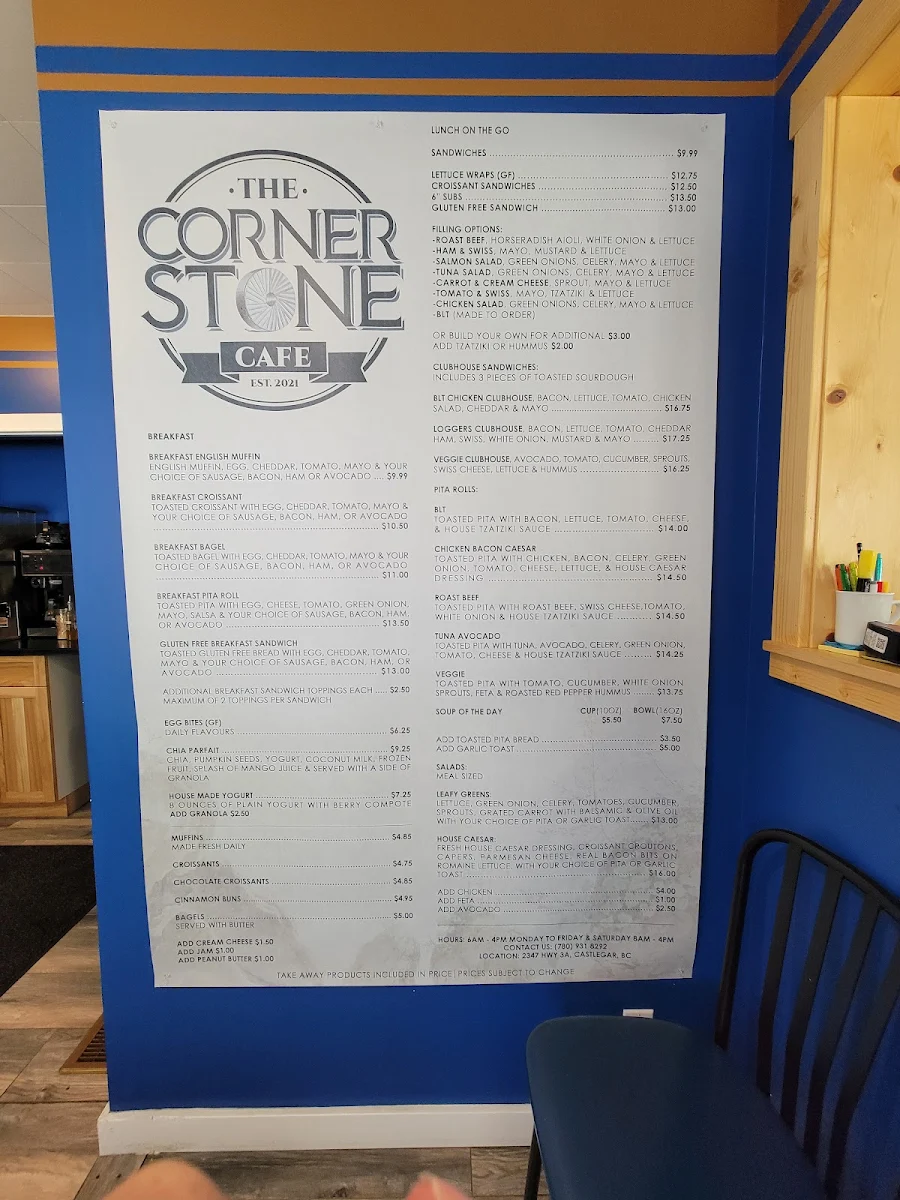 Menu, The Cornerstone Cafe