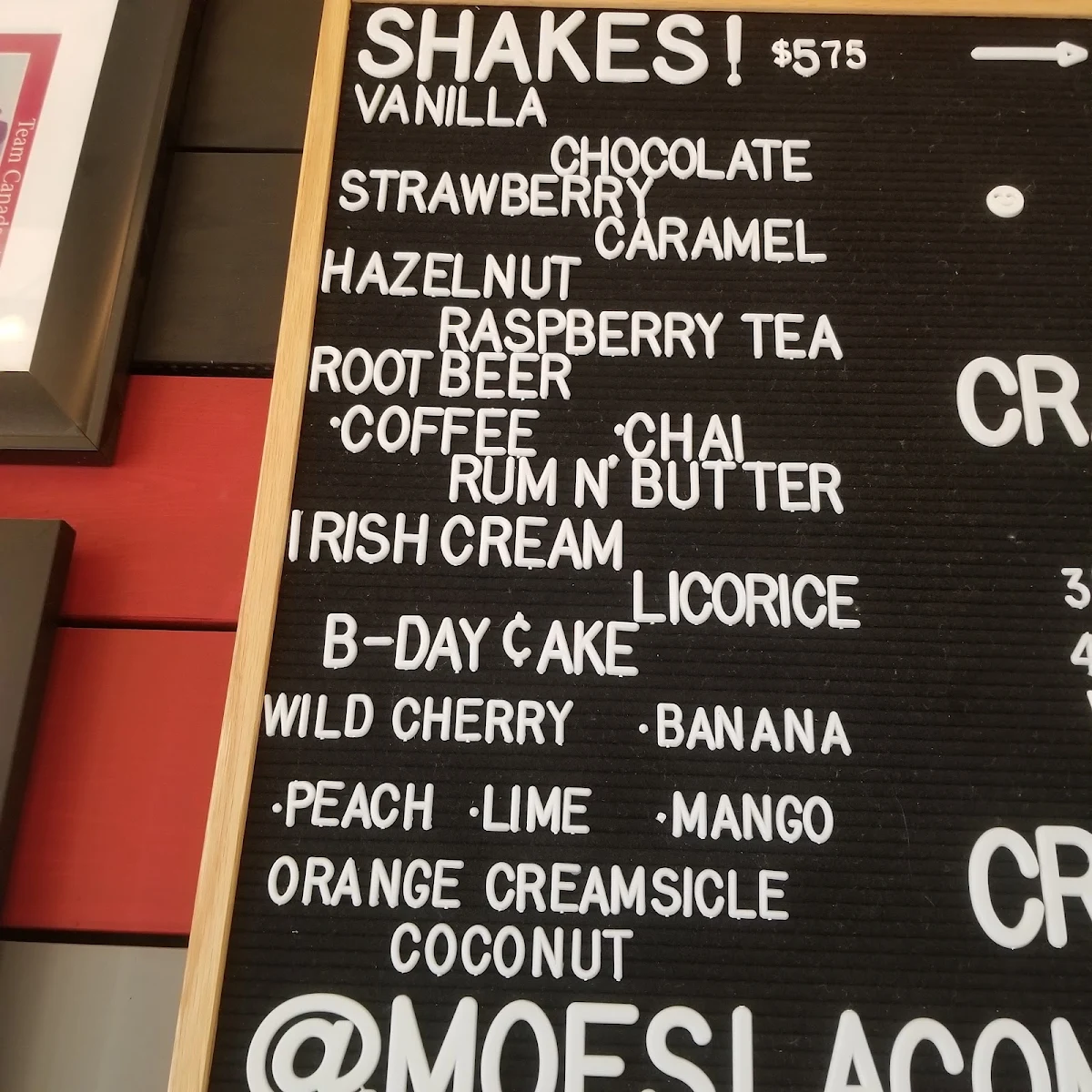 Menu, Moe's Pizza Co.