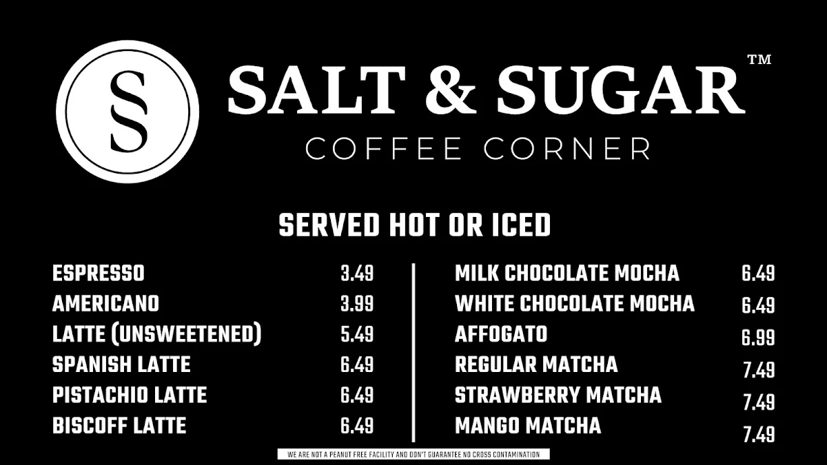 Menu, Salt & Sugar Dessert Bar