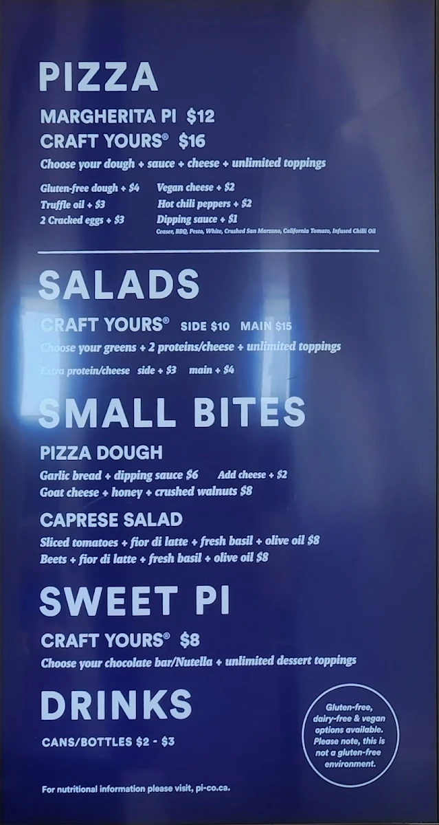 Menu, Pi Co.