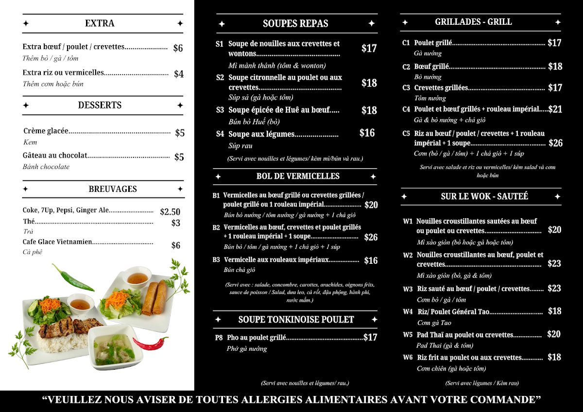 Menu, RESTAURANT PHỞ VIỆT KHANH