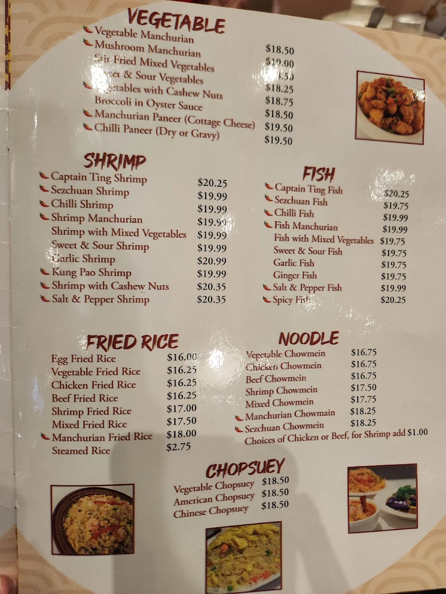 Menu, Chang & Huang Thai Restaurant