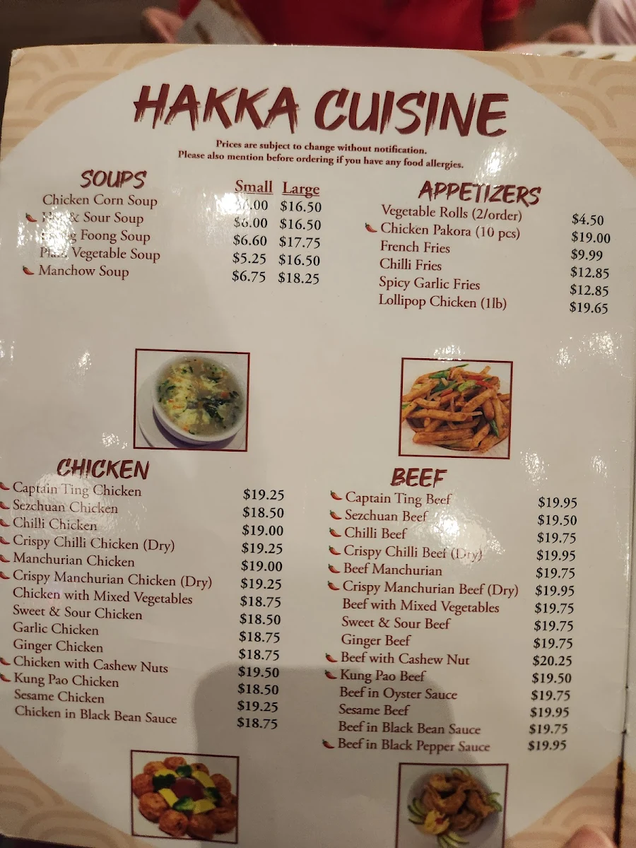 Menu, Chang & Huang Thai Restaurant
