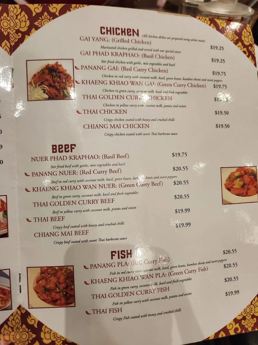 Menu, Chang & Huang Thai Restaurant