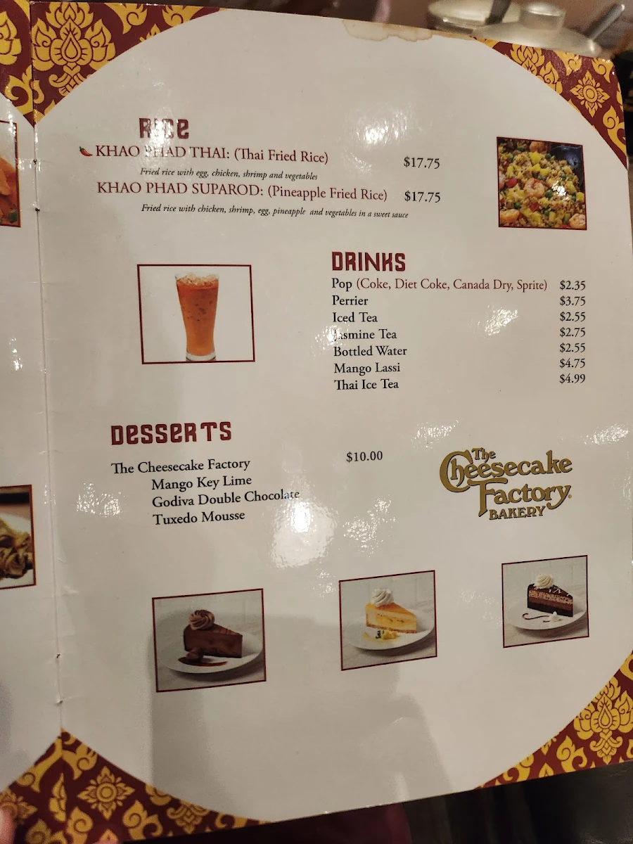 Menu, Chang & Huang Thai Restaurant
