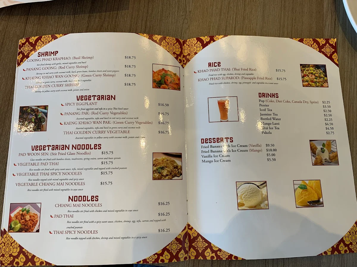 Menu, Chang & Huang Thai Restaurant