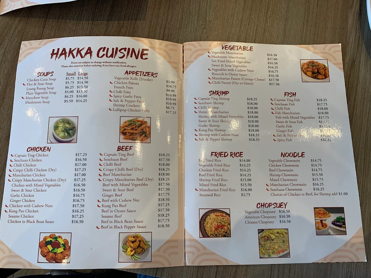 Menu, Chang & Huang Thai Restaurant