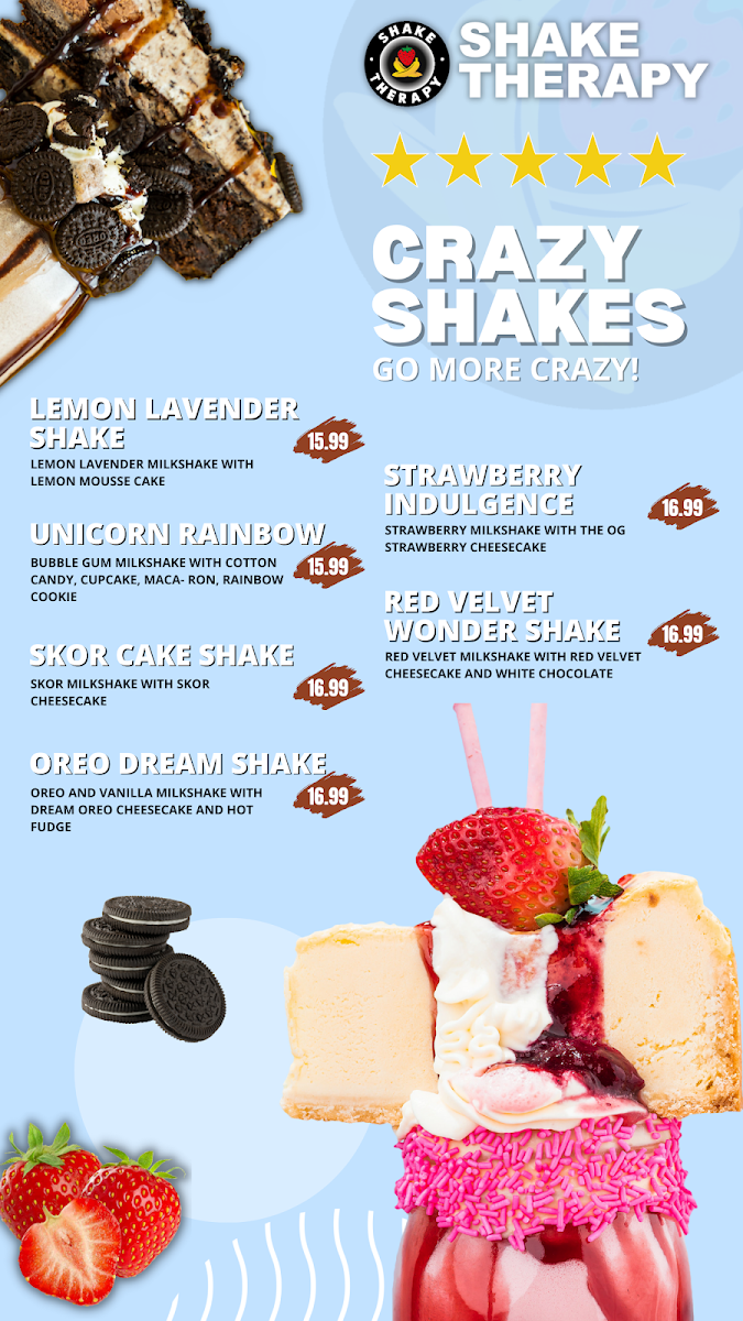 Menu, Shake Therapy Courtice
