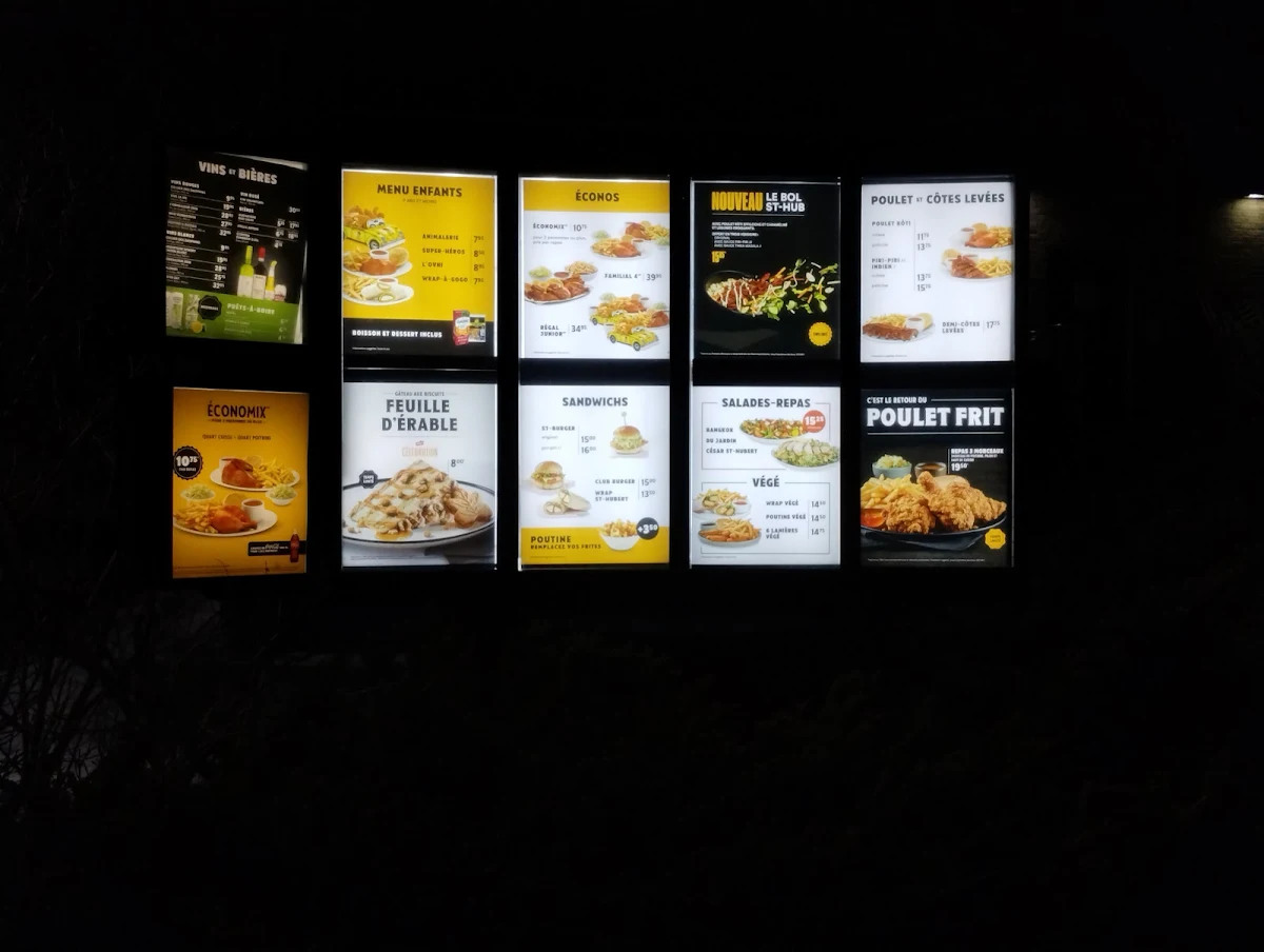 Menu, Rôtisserie St-Hubert