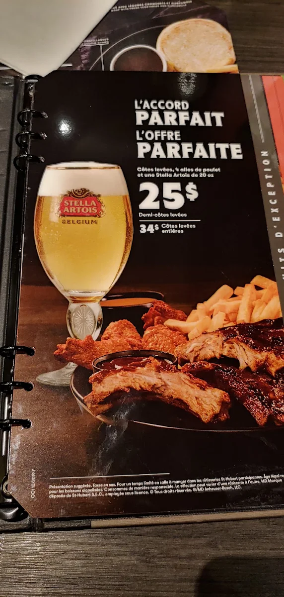Menu, Rôtisserie St-Hubert
