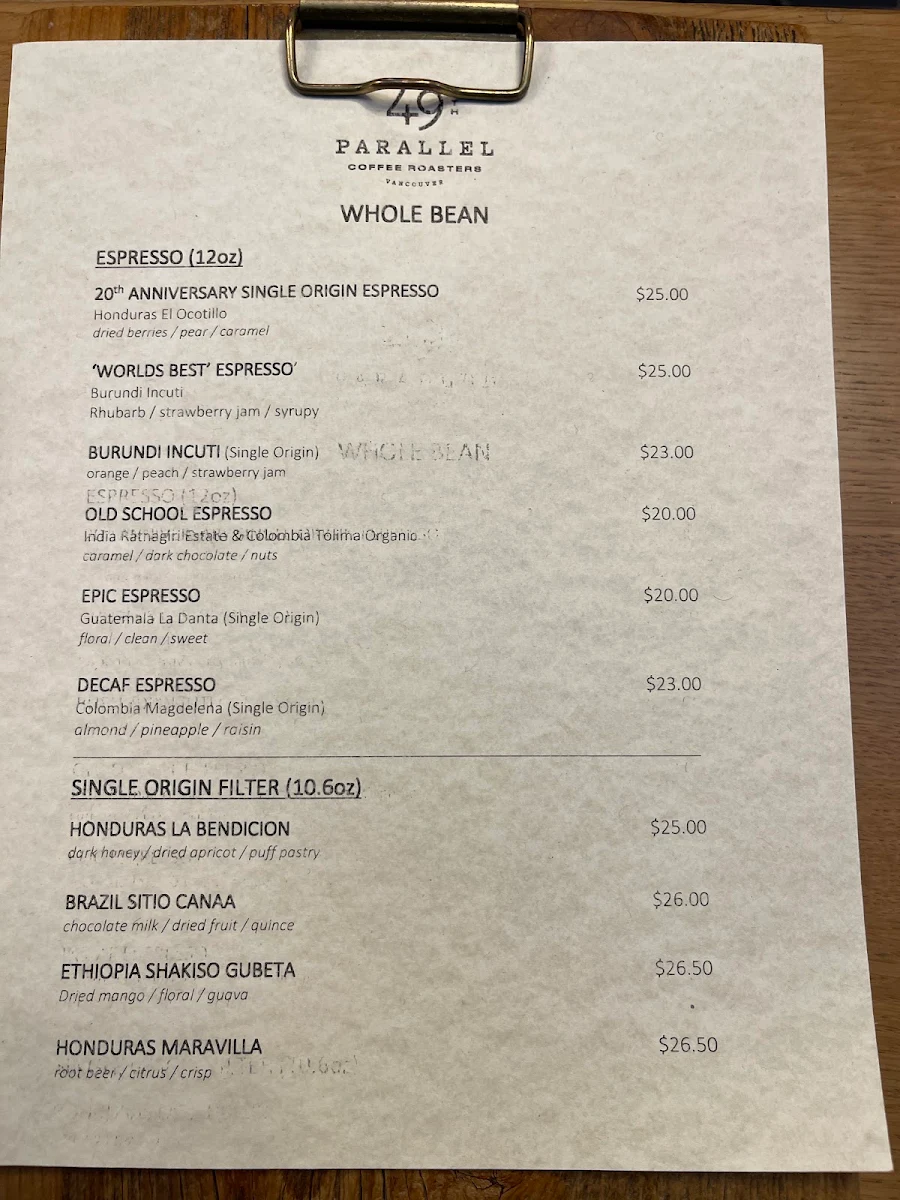 Menu, 49th Parallel Café & Lucky's Doughnuts - Thurlow