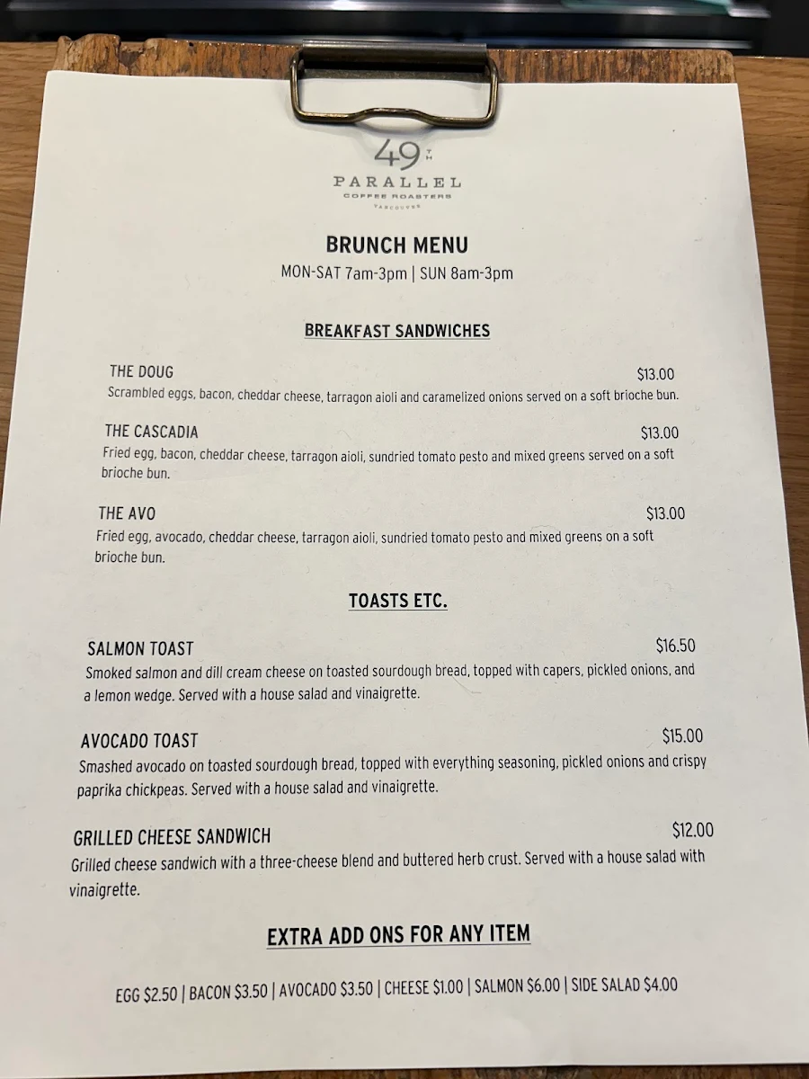 Menu, 49th Parallel Café & Lucky's Doughnuts - Thurlow