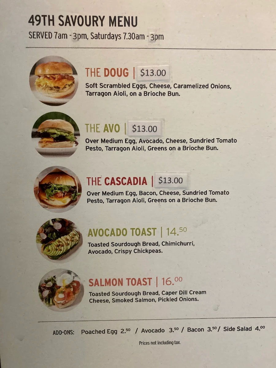 Menu, 49th Parallel Café & Lucky's Doughnuts - Thurlow