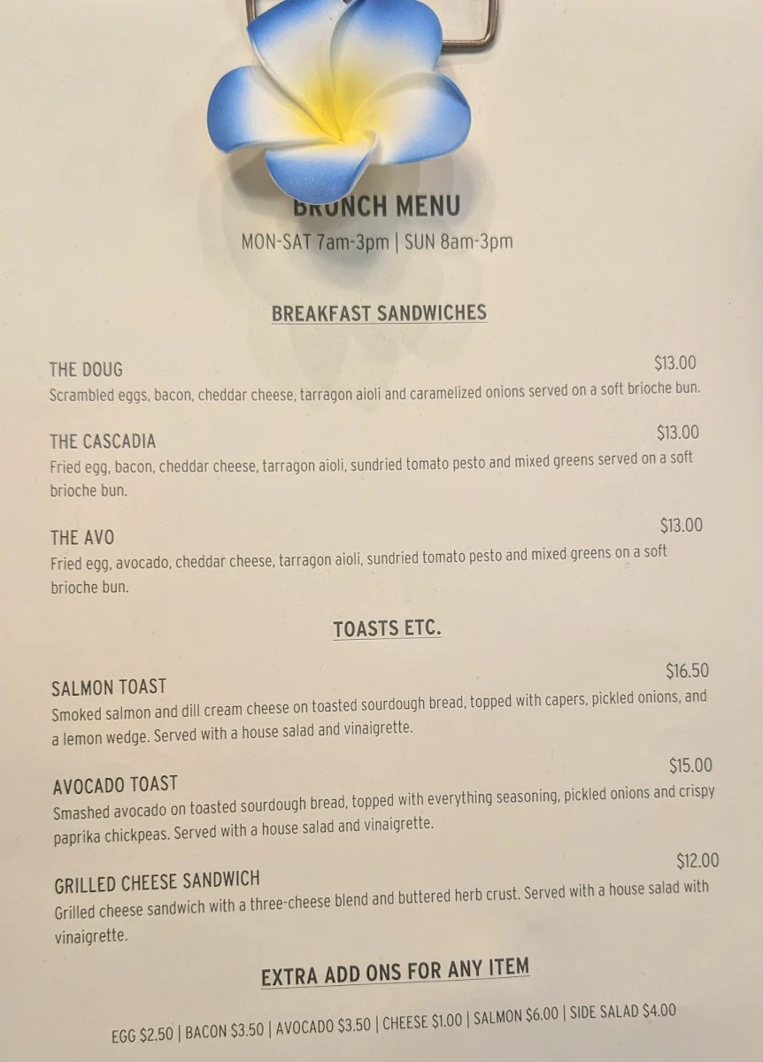 Menu, 49th Parallel Café & Lucky's Doughnuts - Thurlow