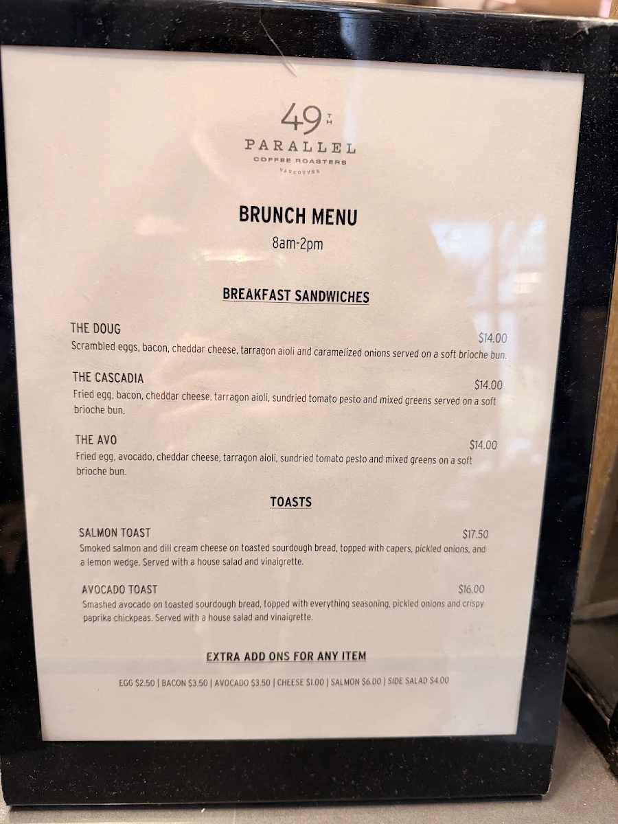 Menu, 49th Parallel Café & Lucky's Doughnuts - Thurlow
