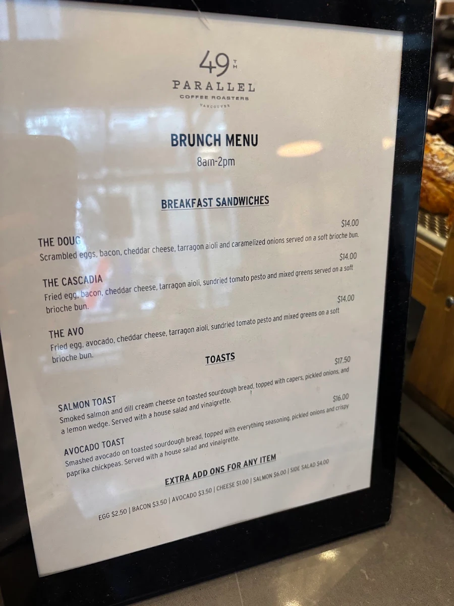 Menu, 49th Parallel Café & Lucky's Doughnuts - Thurlow