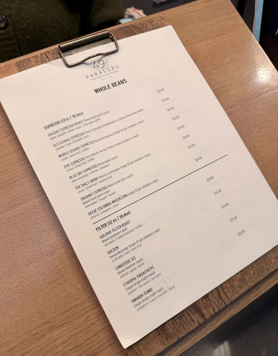Menu, 49th Parallel Café & Lucky's Doughnuts - Thurlow