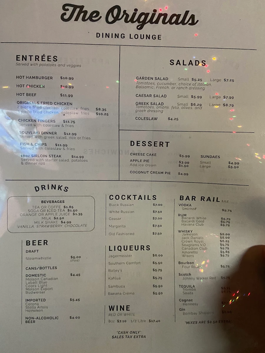 Menu, The Originals Dining Lounge