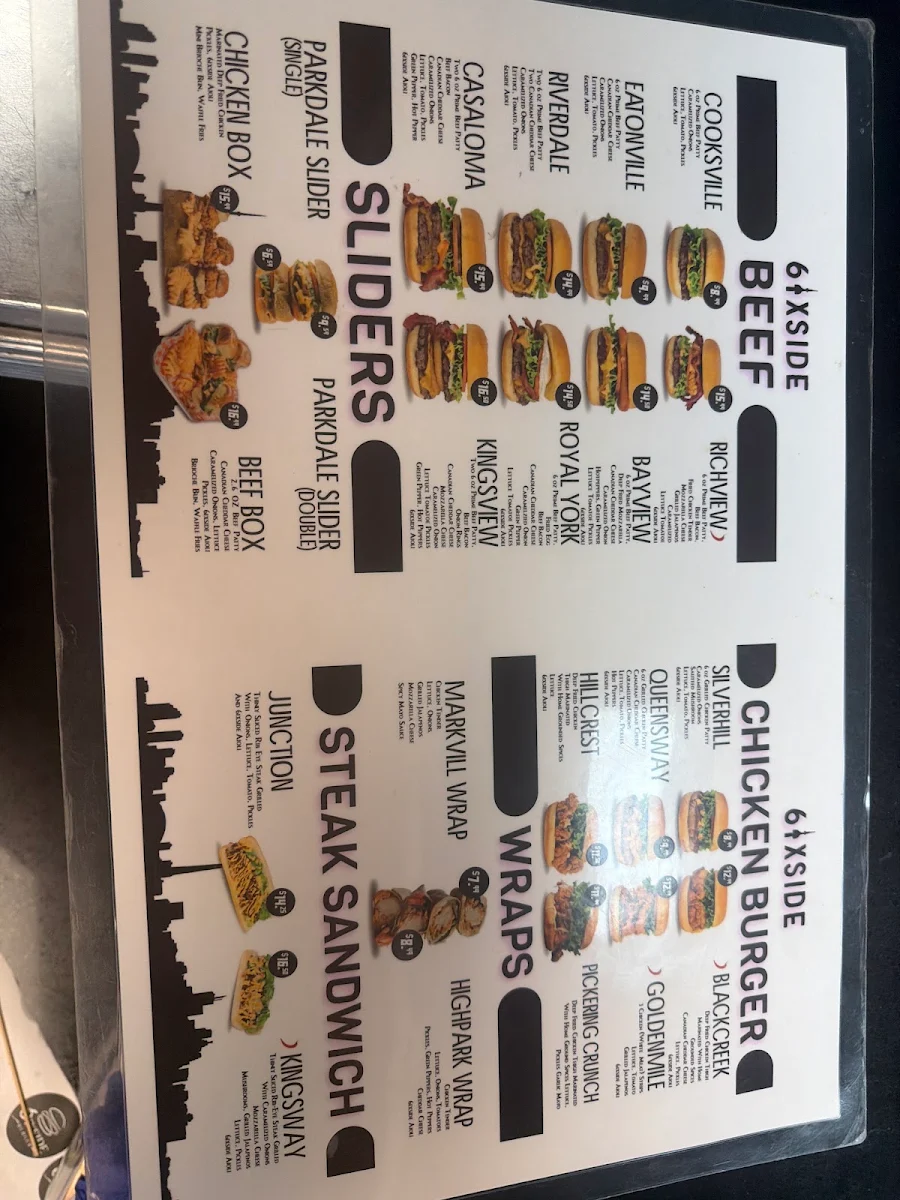 Menu, 6ixside Burger